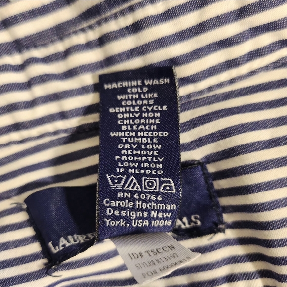 Ralph Lauren RLL Ruffle Striped Button Up Blouse Women's Navy 100% Cotton L - Picture 7 of 9